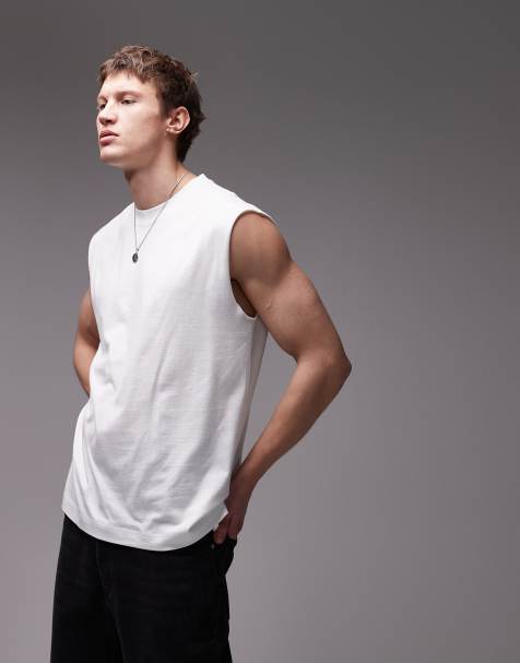 Topman - Mouwloos T-shirt met oversized pasvorm in wit - view 1