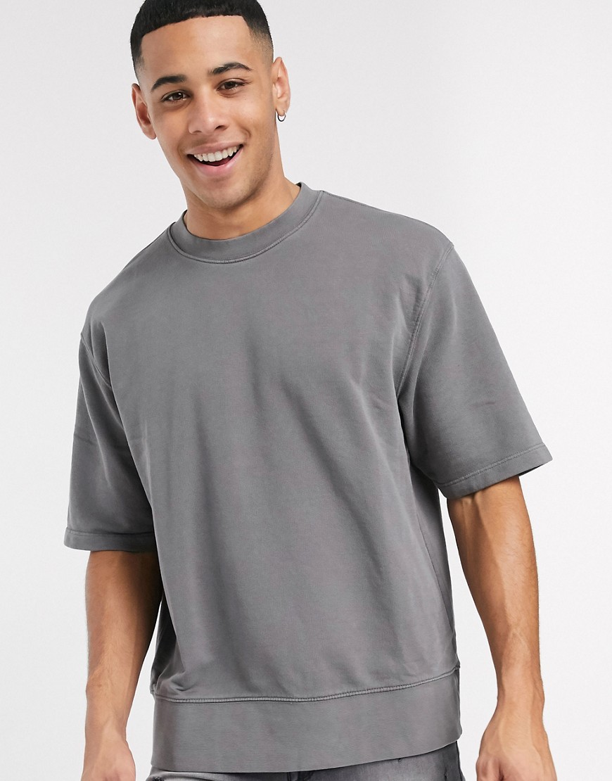 Topman - Mørkegrå sweatshirt med korte ærmer