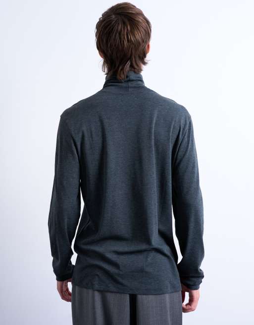 Topman - Mørkegrå T-shirt med rullekrave og lange ærmer i afslappet pasform , 4 af 5