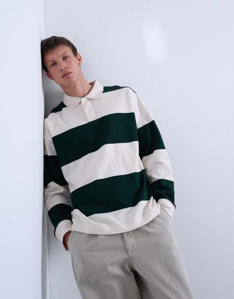 Topman - Mørkegrøn oversized stribet rugbypolo - view 1