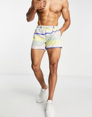 Topman multi horizontal stripe print swim shorts