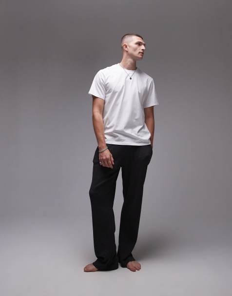 Topman - Multipakke med ensfarvet T-shirt i hvid og koksgrå lounge-joggingbukser med lige ben og vaffeltekstur - view 1