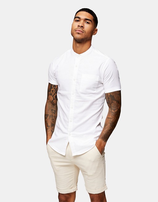 Topman muscle fit oxford shirt in white