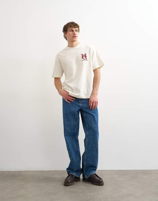 Topman – Naturvit, avslappnad t-shirt med Manhattan-broderi, 4 av 5