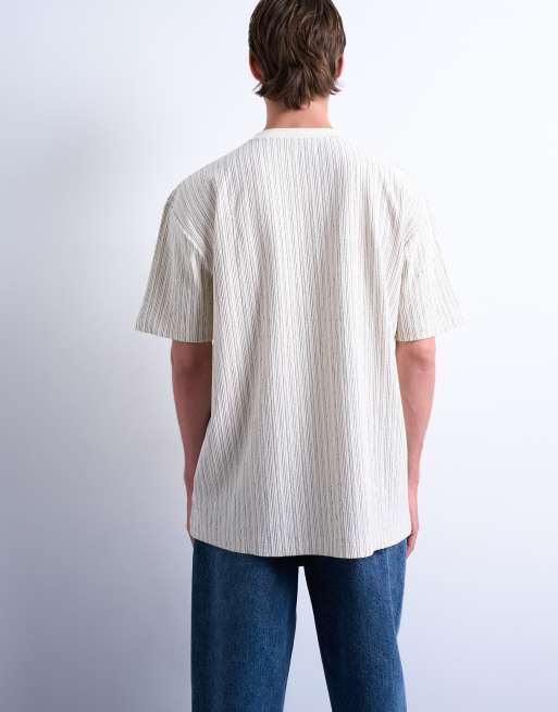 Topman – Naturvit, avslappnad t-shirt med smala ränder, 3 av 5