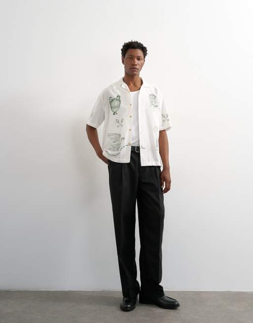 Topman – Naturvit, broderad, avslappnad skjorta i linnemix, 4 av 5
