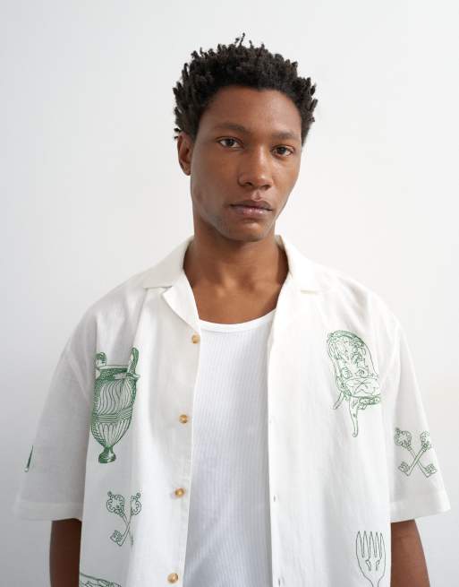 Topman – Naturvit, broderad, avslappnad skjorta i linnemix, 5 av 5