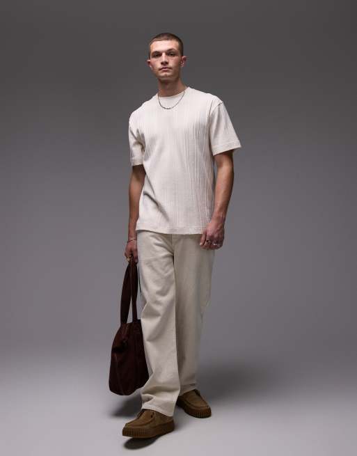 Topman – Naturvit, pointellestickad t-shirt med avslappnad passform, 3 av 4