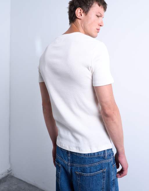 Topman – Naturvit, ribbad t-shirt med smal passform, 3 av 5