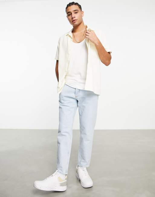 Topman – Naturvit skjorta i manchester med platt krage