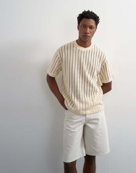 Topman – Naturvit, virkad t-shirt med avslappnad passform - view 1