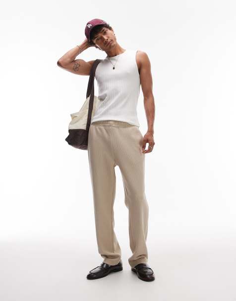 Topman – Naturvita, randiga, raka mjukisbyxor med textur - view 1