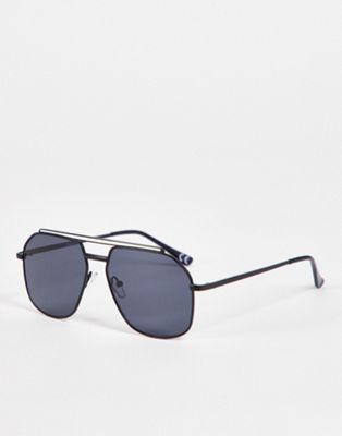 Topman navigator sunglasses in black with blue lens