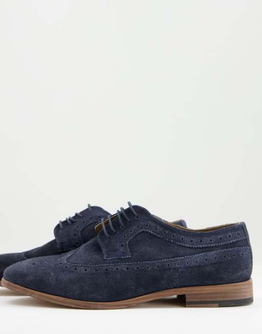 Topman navy real suede collins brogue shoes | ASOS