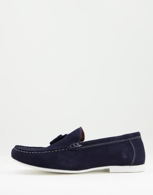 Topman navy real suede Malik tassel loafers - ASOS Price Checker