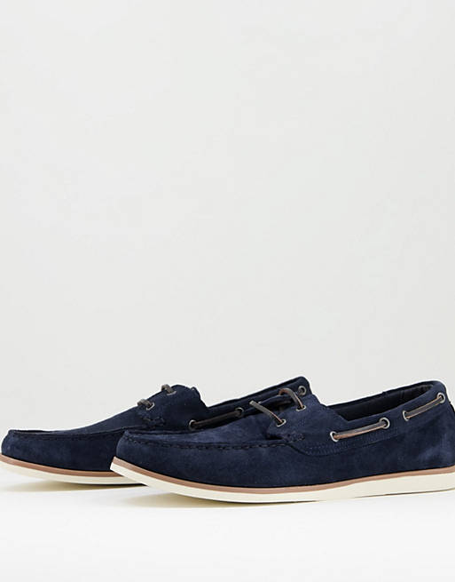 TOPMAN Real Suede Marshall Tri Boat Shoes in Navy Mens Shoes Slip-on shoes Boat and deck shoes for Men Blue 