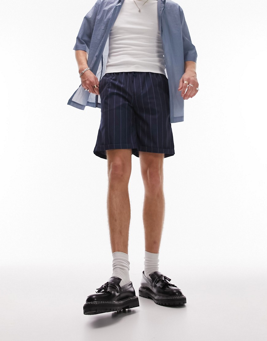 Topman navy striped shorts with drawstring-Neutral