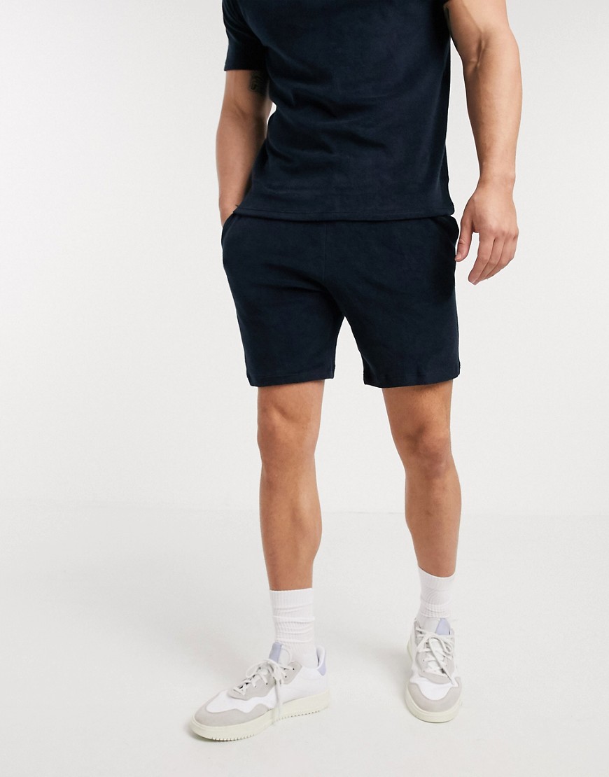 Topman - Navyfarvede shorts i håndklædestof - Del af sæt-Marineblå