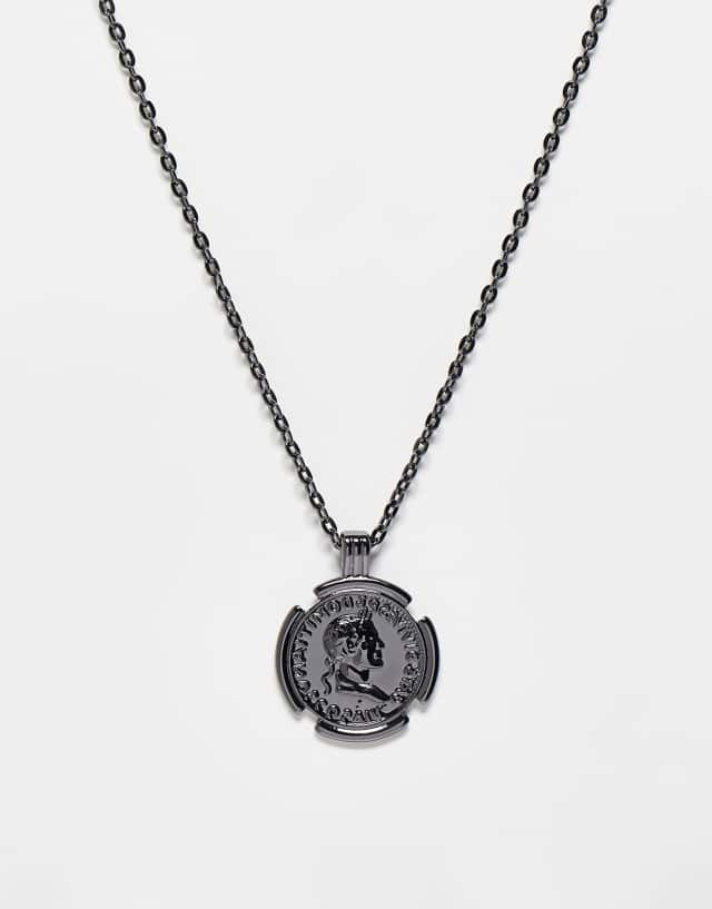 Topman neck chain in silver with coin detail