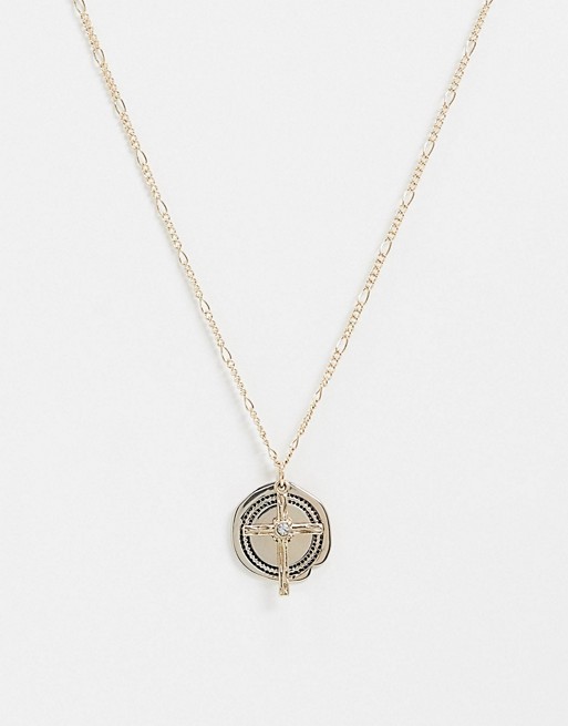 Topman neck chain with cross and disc charms in gold