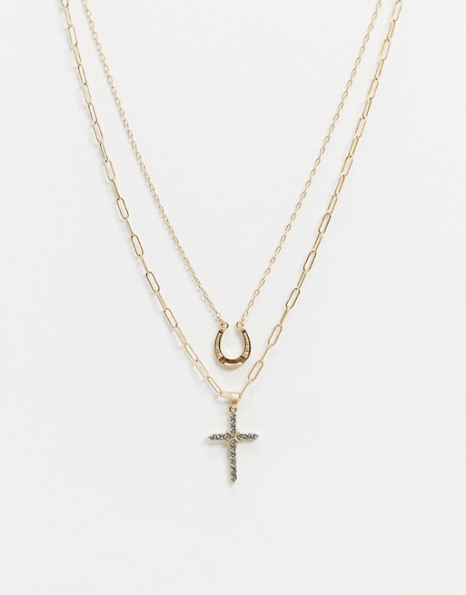 Topman neck chain with cross pendant in gold