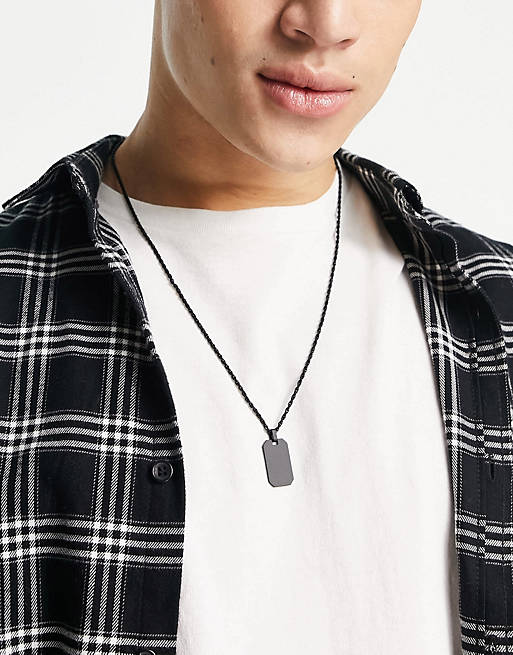 Topman neckchain with dog tag pendant in black