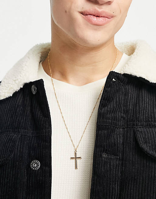 Topman neckchain with engraved cross pendant in gold
