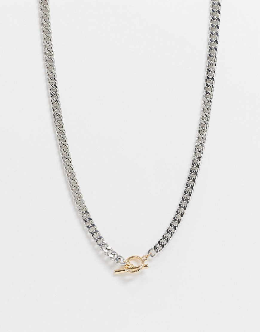 Topman Necklace In Mixed Metal With T-bar Closure-multi