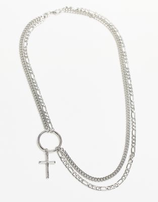 Topman necklace mix chain with cross in silver - ASOS Price Checker