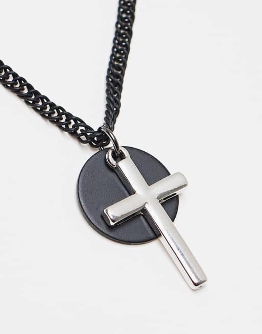 Topman necklace with cross and disc pendant in multi