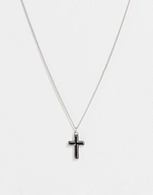 Topman necklace with enamel cross pendant in black