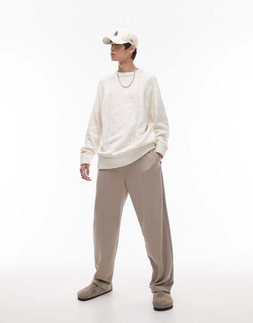 Topman neppy cable knit jumper in ecru, 2 of 4
