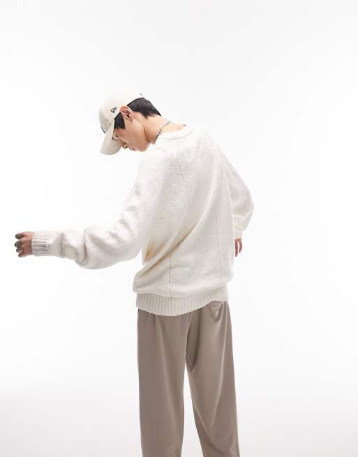 Topman neppy cable knit sweater in ecru, 4 of 4