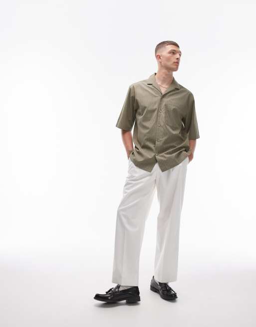 Topman - Net recht overhemd met korte mouwen in groen