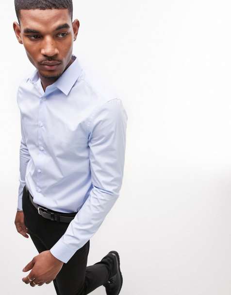 Topman - Net skinny overhemd met stretch en lange mouwen in blauw - view 1