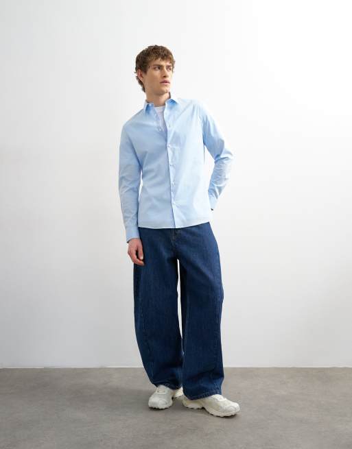 Topman - Net slim-fit overhemd met stretch en lange mouwen in lichtblauw, 2 van 5