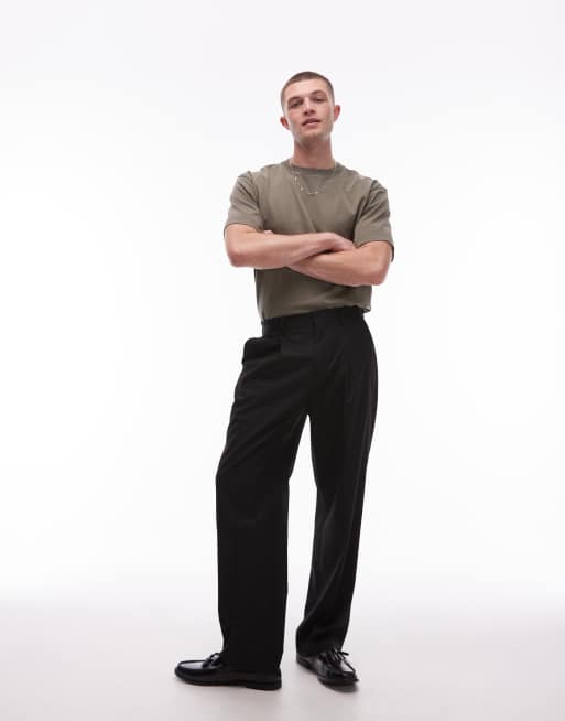 Topman - Nette broek met wijde pijpen en plooien in zwart, 4 van 5