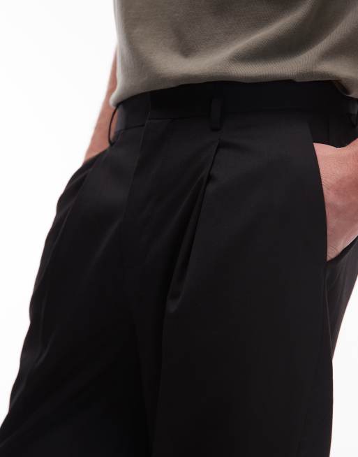 Topman - Nette broek met wijde pijpen en plooien in zwart, 5 van 5