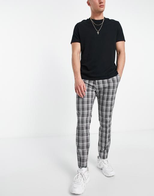 Topman - Nette geruite joggingbroek in grijs en marineblauw