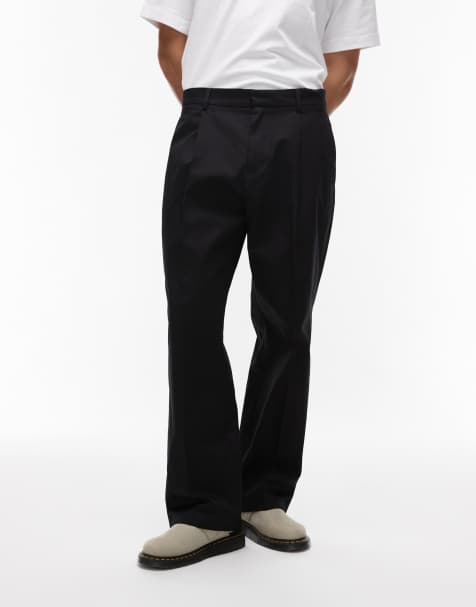 Topman - Nette katoenen broek met wijde pijpen in zwart - view 1