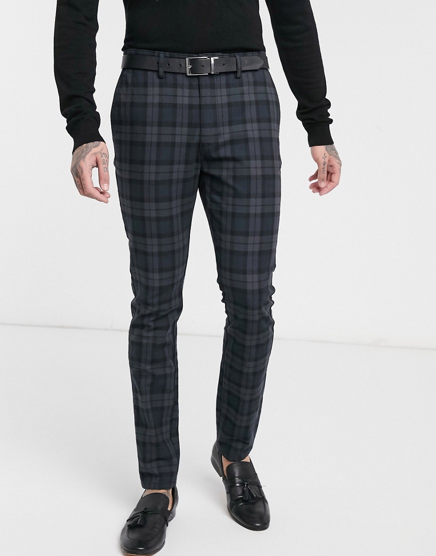 Topman - Nette skinny broek in zwart met ruiten