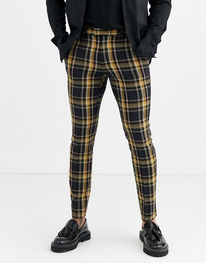 Topman - Nette skinny broek met ruitpatroon in geel