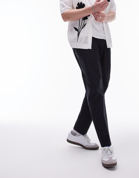 Topman - Nette smaltoelopende broek van compact katoen in zwart - view 1