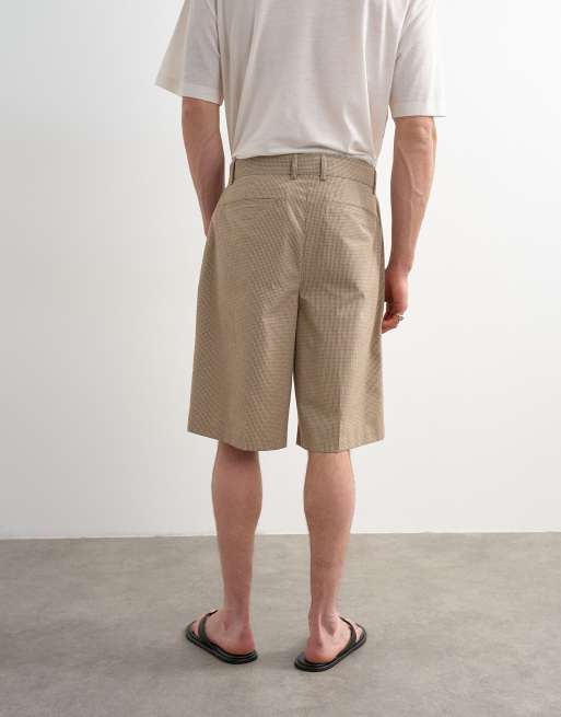 Topman - Neutralfarvede ternede shorts med vide ben og bælte, 4 af 5