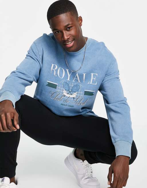 Topman – Niebieska bluza dresowa z nadrukiem „Club de Soleil”