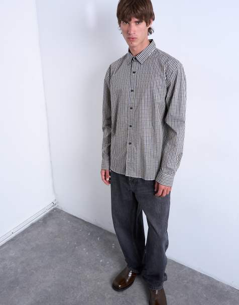 Topman oversized fit check shirt in blue