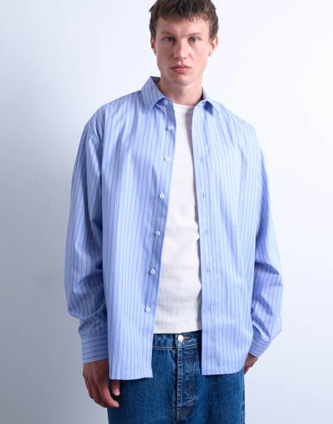 Topman oversized fit stripe shirt in blue
