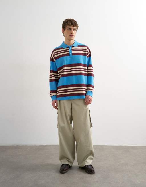 Topman – Niebieska koszulka polo o luźnym kroju w paski, 2 z 5