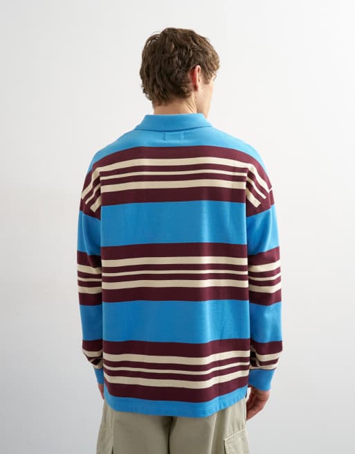Topman – Niebieska koszulka polo o luźnym kroju w paski, 3 z 5