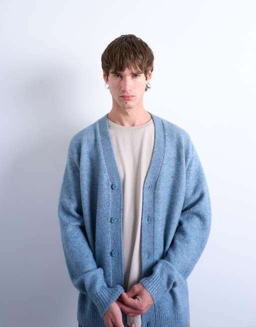 Topman – Niebieski kardigan oversize z dekoltem w szpic, 5 z 5